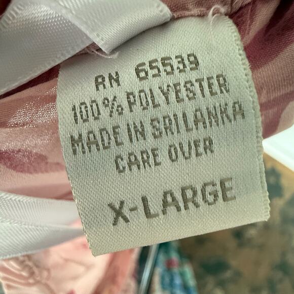 Floral Chiffon Pajama Set Romantic Coquette Loungecore Pink Burgundy Lace XL - Picture 8 of 8